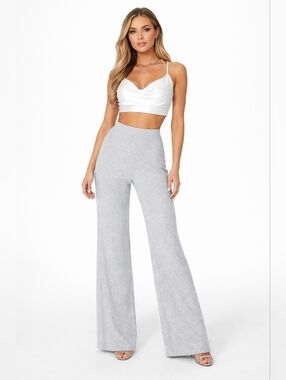 J. Crew Silver Metallic Soft Textured Stretch Knit Wide Leg Pants